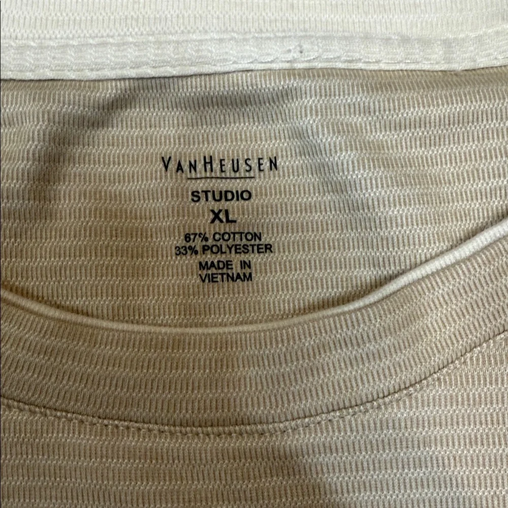 Van Heusen Studio XL Beige Textured Ghost Stripe Tee